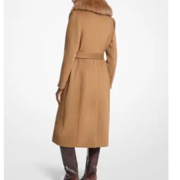 MK Michael Kors belted Woolf face fur collar coat camel brown xs classic beauty - Picture 5 of 12